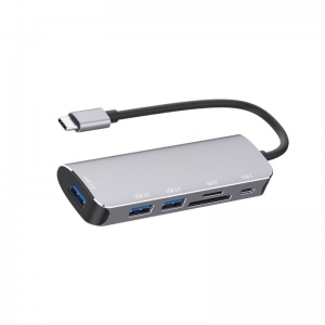 ADAPTOR TYPE C ONTEN TO 3*USB3.0/SD/TF CARD + PD (COMPATIBLE WITH IOS)